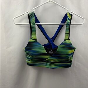 Adidas Sports Bra Size Medium Blue Yellow Green Racerback Gym Yoga